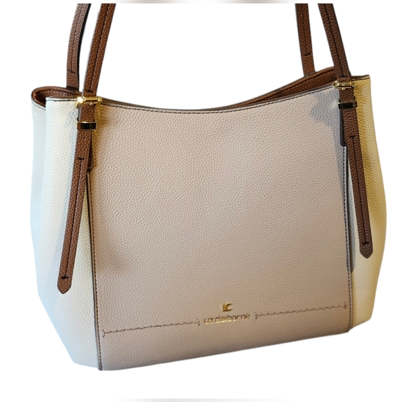 EUC Liz Claiborne Tote, Tan and Cream Purse, Liz Claiborne Purse, Two Toned Bag - Picture 3 of 16